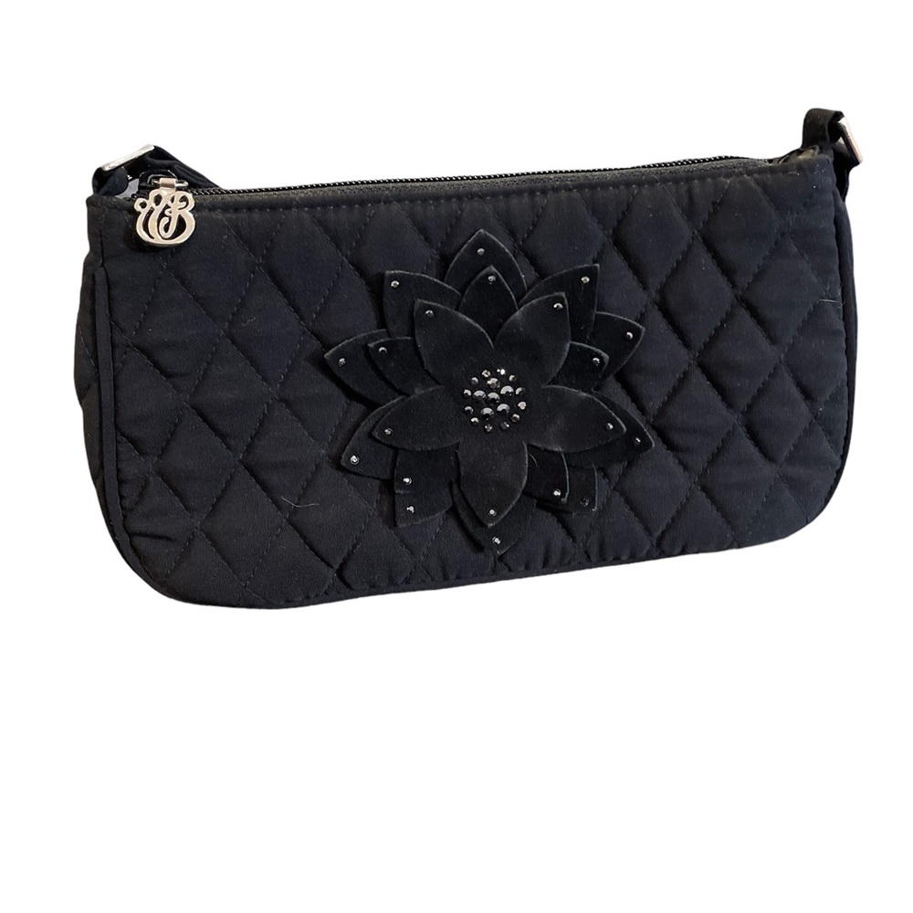 Vera Bradley Black Quilted Shoulder Bag With Floral Appliqué and Rhinestones - Picture 2 of 7